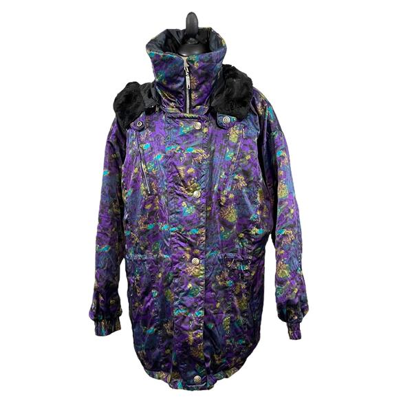 Havoc Size 12 Vintage 80s Ski Jacket Satin Psychedelic Deer Horse Print Winter - Picture 2 of 16